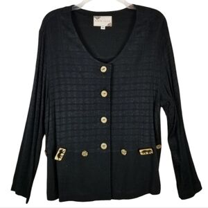 Earth Song Vintage Womens Button Cardigan Jacket Size 16 Black Artsy Lagenlook